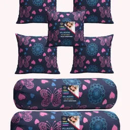 villagers Microfibre Bolster Pack of 7 Geometric 5 Cushion & 2 Bolster Set - Butterfly Print-picture-21