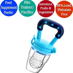 the little lookers Infant Squeezy Food Grade Silicone Bottle Feeder & Silicone Food Fruit Pacifier/Nibbler/Soother for Babies/Kids/Children (Squeezy Feeder 'Blue' + Pacifier 'Blue') (Pack of 2) - Silicone image 4