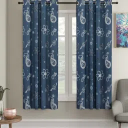 cortina Blue Traditional Polyester 5 Ft Semisheer Eyelet Window Curtains (Set of 2)-picture-33