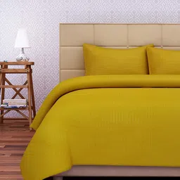 sej by nisha gupta Yellow Striped 220 TC Cotton King Sized Bed Sheets with 2 Pillow Covers image 1