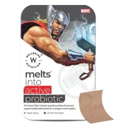 Wellbeing Nutrition Marvel Thor Melts | Kids Organic Active Probiotic & Prebiotic, Vitamin C & D3 | 100% Natural for Healthy Gut, Digestion| Sweet Cherry Flavor (30 Oral Thin Strips)-image-85