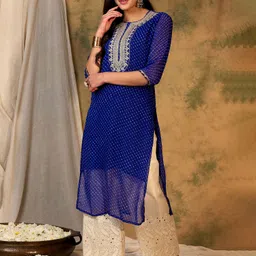 indo era Women Printed Georgette Straight Kurta image 3