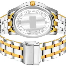 royal habibi Analog Day& Date Functioning Silver Chain Gold White Stainless Steel Wrist Watch Analog Watch - For Men Golden-Silver Wedding Watch image 2