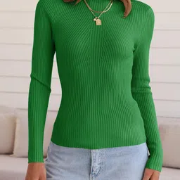 colorchakra Casual Regular Sleeves Solid Women Green Top image 3