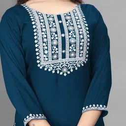 patdom Women Embroidered Viscose Rayon A-line Kurta image 4