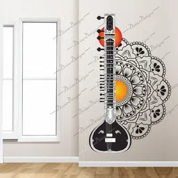 divinedesigns 41 cm Sitar & Beautiful Mandala Design Art Self Adhesive Sticker image 1