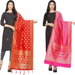 hyphoria Jacquard Woven, Floral Print Red, Pink Women Dupatta-picture-17