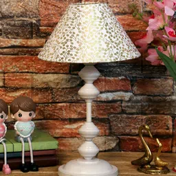 Beige & Gold Shade Table Lamp With Metal Base By Foziq image 2