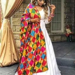 roop phulkari Semi Stitched Cotton Silk Salwar and Dupatta Material Embroidered-picture-19