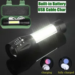 dazzel flex (Pack of 2) Mini Pocket Light Zoom COB USB Charging Led Water Proof Torch image 3