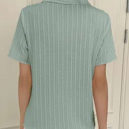 streetwardrobe Women Regular Fit Self Design Spread Collar Casual Shirt image 2