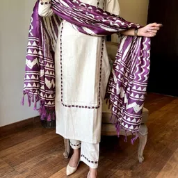 fabfairy Women Pure Cotton Kurti Pant Attached Dupatta Set-picture-24