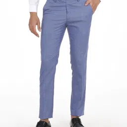 peter england Men Slim Fit Blue Polyester Trousers-picture-17