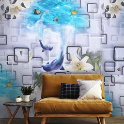 Jaamso Royals White & Blue Self-adhesive & Waterproof Dolphins & Flower Wallpaper-image-66