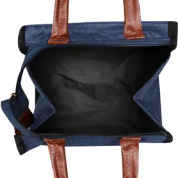 hvh world Blue-Tan Faux Leather & Linen PVC Cotted Fabric Tiffin + Picnic bag HV-TB07 Lunch Bag image 5
