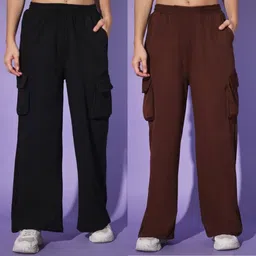 knitgarments Pack of 2 Women Regular Fit Black, Maroon Cotton Blend Trousers-picture-23