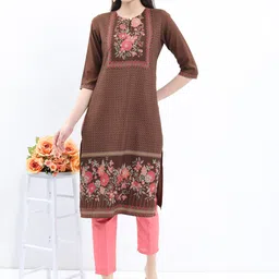 ketch Women Floral Print Cotton Blend Straight Kurta image 3