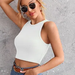 srisaras Pack of 2 Casual Sleeveless Solid Women Black, White Top image 2