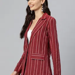 cottinfab Women Striped Single Breasted Formal Blazer image 3