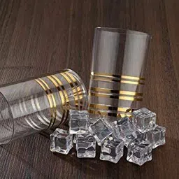 flyup (Pack of 8) 8 Pcs Plastic Gold Strip Design Unbreakable Stylish Transparent Water Glass Glass Set Water/Juice Glass image 3