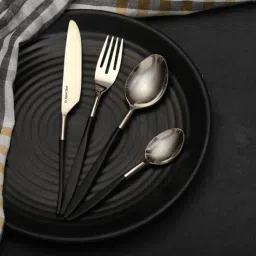 Midnight Opulence Black & Gold Stainless Steel (Set of 16) Cutlery Set-image-99