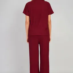 lugo Women Night Suit Set Maroon Solid image 2