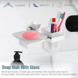 gloxy Wall Mounted Soap Dish with Toothbrush Holder | Space-Saving Bathroom Organizer 9 inch 1 Bar Towel Rod image 2