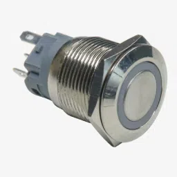 Flat Head 12mm 12V Ring Light Self-Lock Non-Momentary Metal Push-Button Switch - Yellow Light image 1