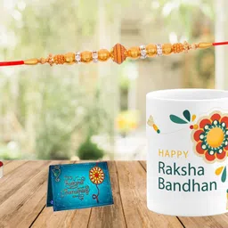 rakhi nation Designer M16-AB,, Assorted Rakhi, Mug, Greeting Card, Chawal Roli Pack Set-picture-24