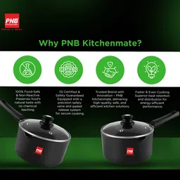 pnb Kitchenmate Hard Anodised Sauce Pan | Induction & Gas Compatible Sauce Pan 18 cm diameter with Lid 2.4 L capacity image 3