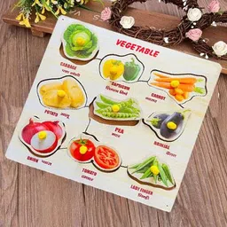 forsikha Wooden Vegetables Matching Peg Puzzle with Picture Educational Board for Kids image 4
