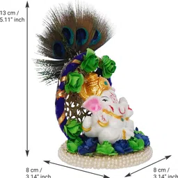ecraftindia Lord Ganesha Idol on Handcrafted Floral Plate with Peocock Feather Decorative Showpiece - 13 cm image 4