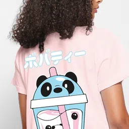 bewakoof Women Graphic Print Round Neck Pure Cotton Pink T-Shirt image 4