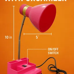 zestrum Pink Study Table Lamp with Organizer Base Study Lamp image 2