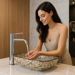 cara mark Modern Countertop Basin | Stylish Glossy Finish | Easy to Clean | Premium Grade Ceramic Table‑top Wash Basin| Table Top Basin image 3