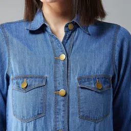 dolce crudo Women Relaxed Fit Fit Solid Spread Collar Casual Shirt image 5