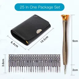 gocart New Screw Driver set For Laptop And Mobile , 25 In 1 Best Quality Precision Screw Driver Tool Kit For All Kind Of Mobile Phone ,PC, Laptop, Tablet , I pad , Computers , Camera , Glasses , Watch , Electronic devices Portable Set Is Easy to carry In Pocket With Leather wallet Screwdriver set , tool kit Camping & Hiking Tool Kit image 4