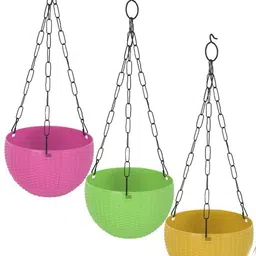 god of goods (Packof3)Multicolor Round Plastic Flower Hanging Planters with Hanging Chain. Plant Container Set-picture-44