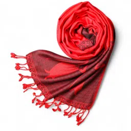 glimmerx Woven Viscose Women Red, Black Fancy Scarf, Stole, Scarf image 5
