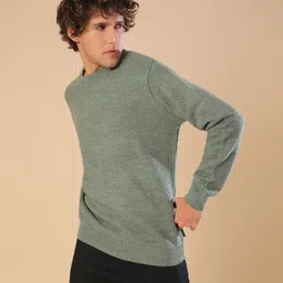 campus sutra Men Solid Round Neck Green Sweater image 1