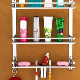 character 3 Layer Multipurpose Bathroom Shelf and Rack with Soap Dish and Tumbler Holder 16 inch 1 Bar Towel Rod image 3
