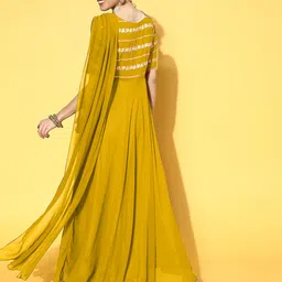 sancia Embroidered, Embellished Georgette Stitched Flared/A-line Gown image 2