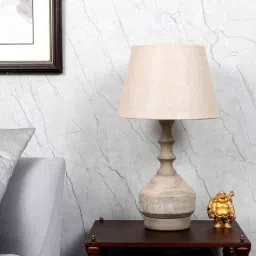 tu casa Off White Jute Shade Table Lamp With Mango Wood Base image 2
