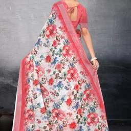 houseofcommon Floral Print Bollywood Cotton Linen Saree image 2