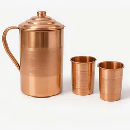 TambaVeda Pure Copper Water Jug Set with 2 Glass Health Benefit Drinkware | 2000 ml Jug Glass Set-picture-48