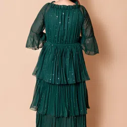 aksha creation Women Layered Dark Green Maxi/Full Length Dress image 2