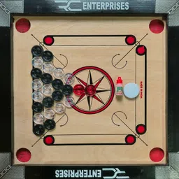 r c enterprises Carrom Board 20*20 Inches (BLACK) COMBO With Ludo, Chess & Free Crystal Coins 4 cm Carrom Board image 2