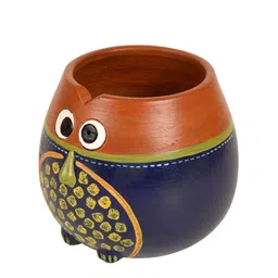 AAKRITI ART CREATIONS Blue & Brown Printed Clay Earthen Planter Pot image 5