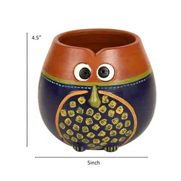 AAKRITI ART CREATIONS Blue & Brown Printed Clay Earthen Planter Pot image 3