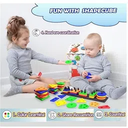 humbertoys Geometric Board Blocks Sorting&Stacking Education Shapes&Colour Recognition Toys image 3